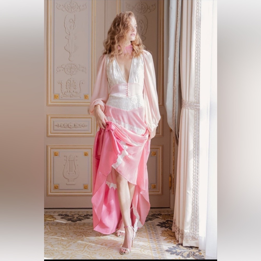 LoveShackFancy Kinsler Dress Long Sleeve Maxi Silk